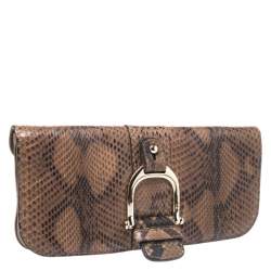 Pre Owned  حقيبة كلتش غوتشي غرينيتش جلد وجلد ثعبان بنية