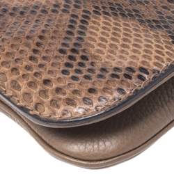 Pre Owned حقيبة كلتش غوتشي غرينيتش جلد وجلد ثعبان بنية