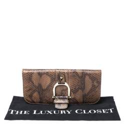 Pre Owned حقيبة كلتش غوتشي غرينيتش جلد وجلد ثعبان بنية