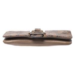 Pre Owned حقيبة كلتش غوتشي غرينيتش جلد وجلد ثعبان بنية