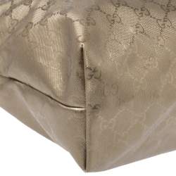 Pre Owned حقيبة يد غوتشي Shopper  جلد وكانفاس إمبريم GG ذهبية