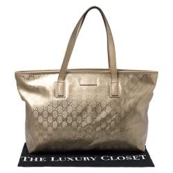 Pre Owned حقيبة يد غوتشي Shopper  جلد وكانفاس إمبريم GG ذهبية
