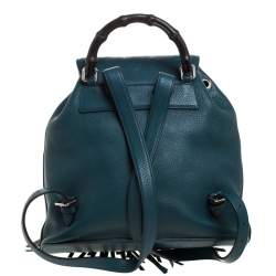 Pre Owned Gucci Dark Green Leather Bamboo Sac Backpack 