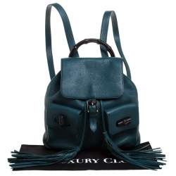 Pre Owned Gucci Dark Green Leather Bamboo Sac Backpack 