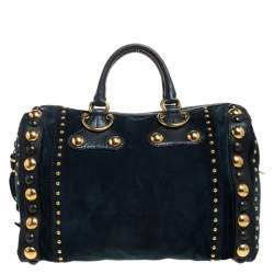 مملوكة مسبقًا Gucci Dark Green Suede and Leather Large Babouska Indy Boston Bag