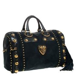 مملوكة مسبقًا Gucci Dark Green Suede and Leather Large Babouska Indy Boston Bag