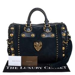 مملوكة مسبقًا Gucci Dark Green Suede and Leather Large Babouska Indy Boston Bag