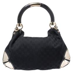 Pre Owned Gucci Black GG Canvas and Leather Medium Babouska Indy Hobo