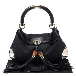 Pre Owned Gucci Black GG Canvas and Leather Medium Babouska Indy Hobo