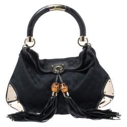 Pre Owned Gucci Black GG Canvas and Leather Medium Babouska Indy Hobo