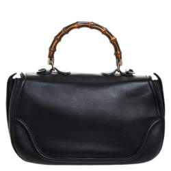 Pre Owned Gucci Black Leather Large New Bamboo Tassel Top Handle Bag 