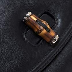 Pre Owned Gucci Black Leather Large New Bamboo Tassel Top Handle Bag 
