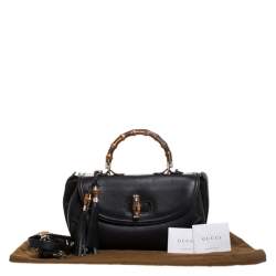 Pre Owned Gucci Black Leather Large New Bamboo Tassel Top Handle Bag 