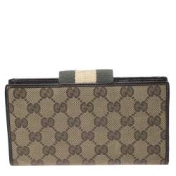 Gucci Beige/Green GG Canvas Web Continental Wallet