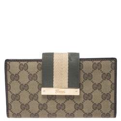 Gucci Beige/Green GG Canvas Web Continental Wallet