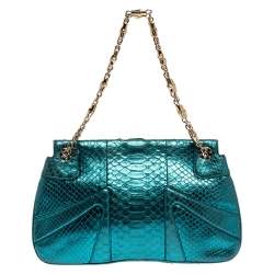 Pre Owned Gucci Metallic Green Python Tom Ford Jeweled Dragon Bag