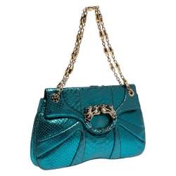 Pre Owned Gucci Metallic Green Python Tom Ford Jeweled Dragon Bag
