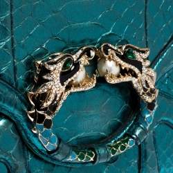 Pre Owned Gucci Metallic Green Python Tom Ford Jeweled Dragon Bag