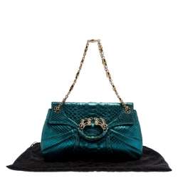 Pre Owned Gucci Metallic Green Python Tom Ford Jeweled Dragon Bag