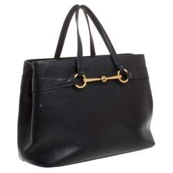 Pre Owned Gucci Black Leather Horsebit Tote