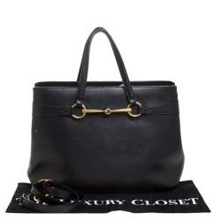 Pre Owned Gucci Black Leather Horsebit Tote