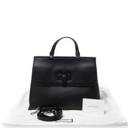 Pre Owned Gucci Black Leather Medium Bamboo Daily Top Handle Bag