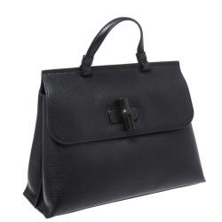 Pre Owned Gucci Black Leather Medium Bamboo Daily Top Handle Bag