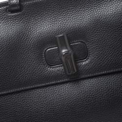Pre Owned Gucci Black Leather Medium Bamboo Daily Top Handle Bag