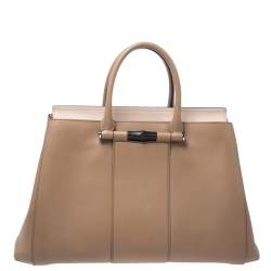 Pre Owned Gucci Beige Leather Lady Bamboo Top Handle Bag