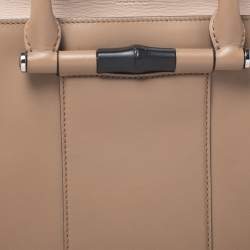 Pre Owned Gucci Beige Leather Lady Bamboo Top Handle Bag