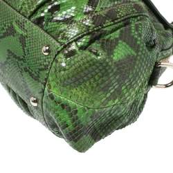 Pre Owned Gucci Green Python Dialux Pop Bamboo Top Handle Bag