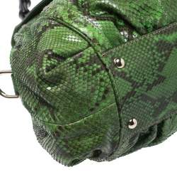 Pre Owned Gucci Green Python Dialux Pop Bamboo Top Handle Bag