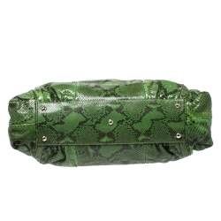 Pre Owned Gucci Green Python Dialux Pop Bamboo Top Handle Bag