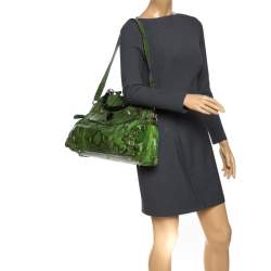 Pre Owned Gucci Green Python Dialux Pop Bamboo Top Handle Bag