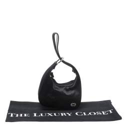 Escada Black Satin Crystal Logo Embellished Bag