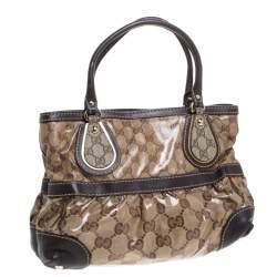 مملوكة مسبقًا حقيبة يد غوتشي Mix  جلد وكانفاس كريستال GG بيج/ بنية