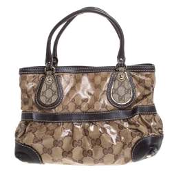 مملوكة مسبقًا حقيبة يد غوتشي Mix  جلد وكانفاس كريستال GG بيج/ بنية