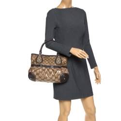 مملوكة مسبقًا حقيبة يد غوتشي Mix  جلد وكانفاس كريستال GG بيج/ بنية