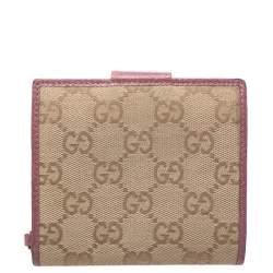 Gucci Beige/Pink GG Canvas Compact Wallet