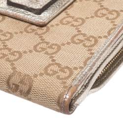 Gucci Beige/Metallic Gold GG Canvas Abbey D Ring Compact Wallet