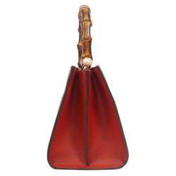 Pre Owned Gucci Red Leather Mini Nymphaea Bamboo Satchel Bag