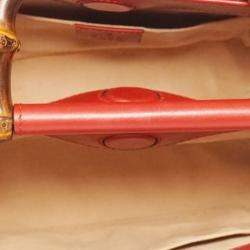 Pre Owned Gucci Red Leather Mini Nymphaea Bamboo Satchel Bag