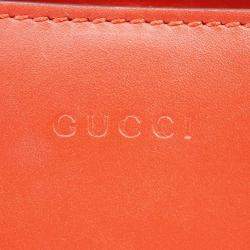 Pre Owned Gucci Red Leather Mini Nymphaea Bamboo Satchel Bag