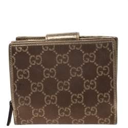 Gucci Brown/Metallic Gold GG Canvas Abbey D Ring Compact Wallet