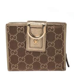 Gucci Brown/Metallic Gold GG Canvas Abbey D Ring Compact Wallet