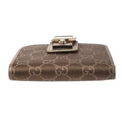 Gucci Brown/Metallic Gold GG Canvas Abbey D Ring Compact Wallet