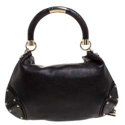 Pre Owned Gucci Metallic Black Leather Medium Babouska Indy Hobo