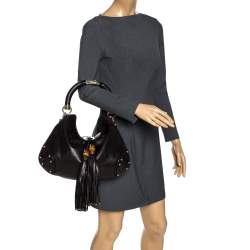 Pre Owned Gucci Metallic Black Leather Medium Babouska Indy Hobo