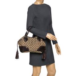 مملوكة مسبقًا Gucci Beige/Brown GG Canvas and Leather Tribeca Satchel