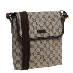 Pre Owned Gucci Beige/Brown GG Supreme Canvas Flat Messenger Bag